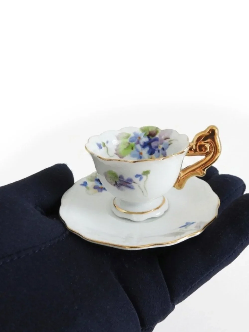 Vintage Occupied Japan Hand Painted Miniature Teacup & Saucer Set Violets